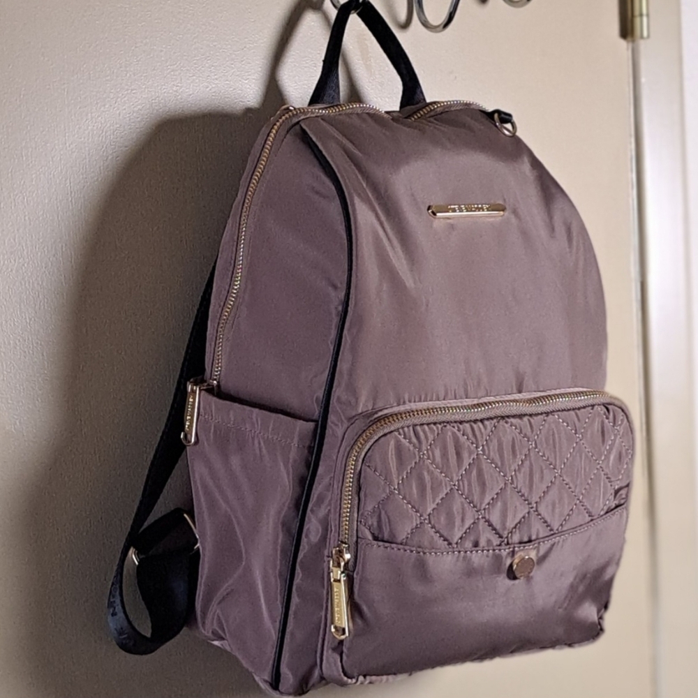 Steven Madden Quilted Nylon Backpack Black & Taupe Gold Hardware
